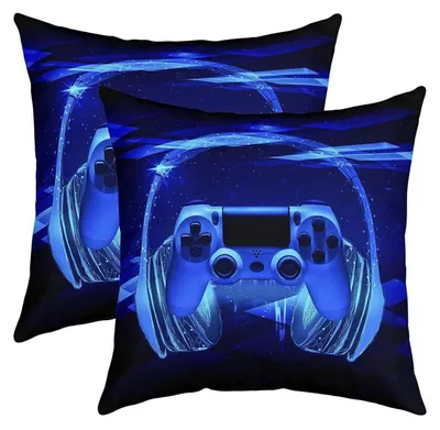 Produktbild von Kissenbezüge 60x60cm 2er Set Blau Umkehrbar Polyester Gaming Kopfhörer Motiv