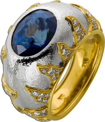Produktbild von Saphirring 6ct Gold 750 18K Brillanten 1.7ct blauer Edelstein 18