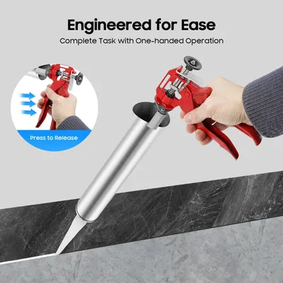 Produktbild von Mörtelspritze - Fugenpistole - Handbetrieben - Abgewinkelte und gerade Düsen - Für Fliesenfugen 2–5 mm - Düsenlänge 15 cm - Düsendurchmesser 3,8 cm