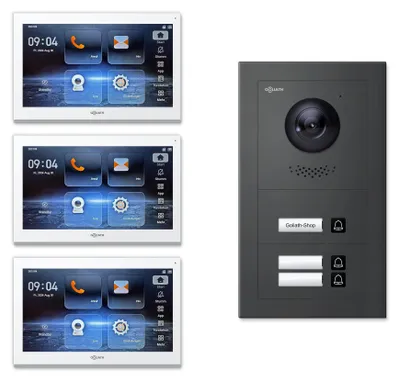 Produktbild von Goliath Premium IP GL-IPH300A.2 Video-Türsprechanlage, 3 Familien, 3× 10 Zoll Weiß, Anthrazit, Aufputz