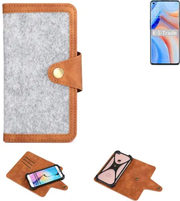 Produktbild von K-S-Trade Handyhülle kompatibel mit Oppo K7x Schutzhülle Filz-Hülle Kunst-Leder hellgrau braun (1x)