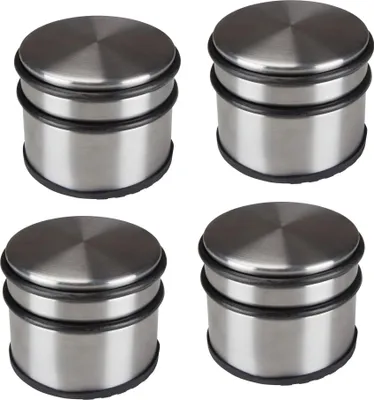 Produktbild von Perel Türstopper Boden, Set 4 Stück, Edelstahl, 1,1 kg schwer, ohne Bohren, rutschfester Gummiring