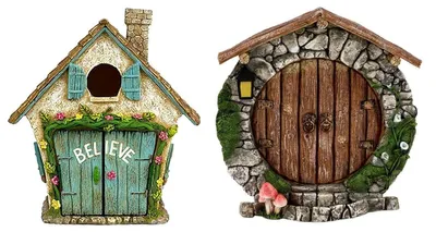 Feen-Tür-Set aus Holz, 2 Stück, für Bäume und Gärten