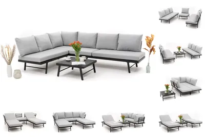 Zdjęcie produktu dla NEW HOME Zestaw mebli ogrodowych modułowy BORA na taras ogród - szary - nowoczesny narożnik z funkcją leżanki sofa łóżko wykonany z aluminium
