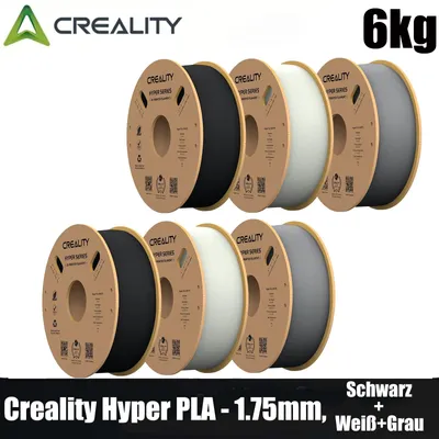 Produktbild von Creality Hyper PLA Filament Set, 1,75mm, 6KG für 3D Drucker, 6 x 1kg, - 2*Weiß+2*Schwarz+2*Grau