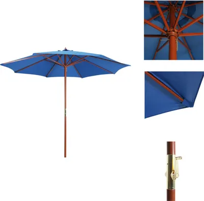 Image de vidaXL Parasol avec mât en bois 300 x 258 cm Bleu - Parasols & ombrelles