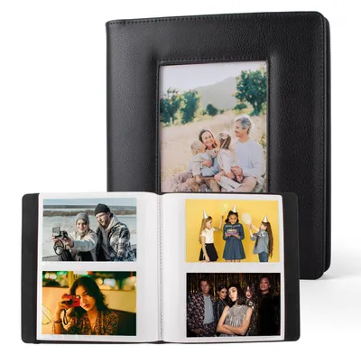 Fotoalbum 160 Fächer für 4x6 Fotos, PU-Leder, Schwarz
