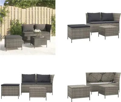 Produktbild von vidaXL 3 tlg. Garten Lounge Set mit Kissen Grau Poly Rattan - Garten Lounge Set - Garten Lounge Sets - Lounge Set - Gartenmöbel Set