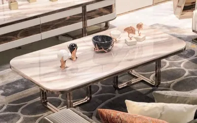 Image de Casa Padrino Luxe Table basse Crème / Cuivre - Table de salon avec plateau en marbre artificiel - Meubles de salon de luxe - Meubles d'hôtel - Meubles de luxe - Meubles d'hôtel