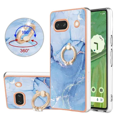Immagine prodotto di Custodia per Google Pixel 7A, custodia protettiva in silicone TPU bumper a fantasia con supporto ad anello blu