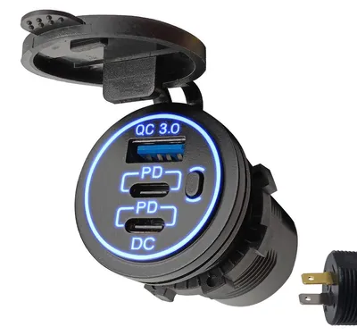 Produktbild von ProRide 12V USB/USB-C Einbau-Ladegerät 3 Ports QC3.0 mit Schalter, Blau, KI-generiertes Bild