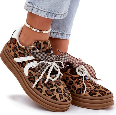 Zdjęcie produktu dla Sneakersy Damskie W Panterkę Na Platformie Z Ozdobami Brązowe Vinness 39
