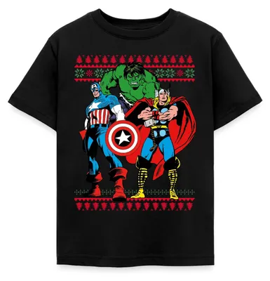 Produktbild von Spreadshirt Avengers Superhelden Ugly Christmas Kinder T-Shirt, 110/116 (5-6 Jahre), Schwarz