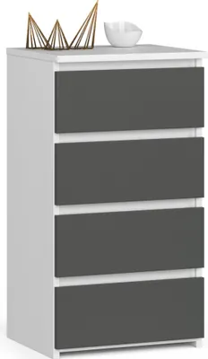 Produktbild von Kommode AKORD CL4 Weiß 40 cm 4 Schubladen Front Graphitgrau B40 x H74 x T35 cm