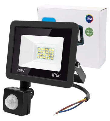 LED-Strahler 20W mit Bewegungsmelder, IP66, 6500K, 1600lm, Außen