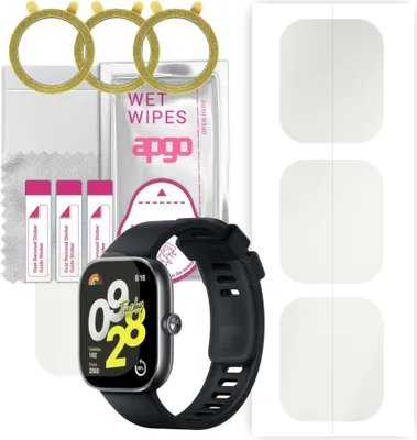 Produktbild von apgo 3 Stück Schutzfolie, Matt, kompatibel mit Xiaomi Redmi Watch 4 Smartwatch, Hydrogel Displayschutzfolie mit Positionierhilfe, Displayfolie, robust und kratzfest