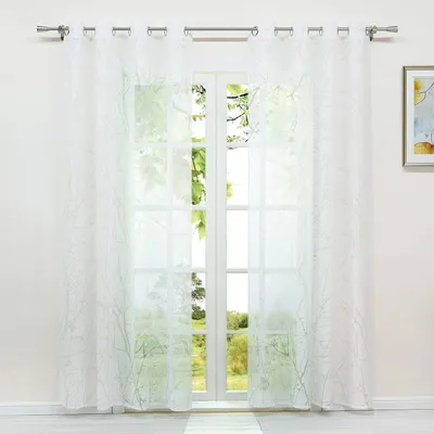 Voile-Gardine mit Blumenmuster, Ösen, 260x140 cm, 1 Stück