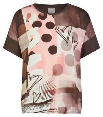 Produktbild von Rabe Damen T-Shirt Braun Größe 44, Rundhalsausschnitt, grafisches Dessin, weich fließend