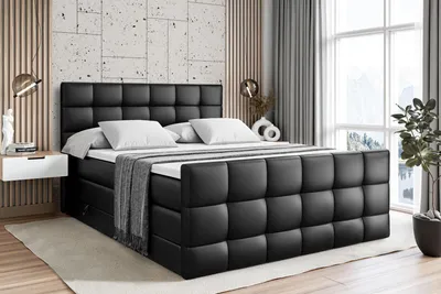 Produktbild von ALTDECOR Boxspringbett mit Matratze und Lattenrost  - APO -Z KING  - 200x200 cm -Schwarz Kunstleder - Topper, Fußteil, Polsterbett mit Bettkasten, Bett mit Stauraum H3 - und H4 - Matratze, Doppelbett, Springboxbett