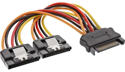 Immagine prodotto di InLine® 29683A Cavo di alimentazione SATA a Y, da presa SATA a 2x spina SATA con capocorda di sicurezza, 0,15 m