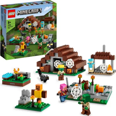 Produktbild von LEGO 21190 Minecraft Das verlassene Dorf, Spielzeug mit Zombiejäger Lager, Werkstatt, Farm und Haus Zubehör, Zombiedorfbewohner und Katze