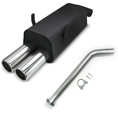 Produktbild von JOM Stahl Sport Auspuff 2x76 rund BMW E36 6 Zylinder 320i 323i Edelstahl Endrohr