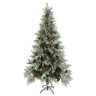 Zdjęcie produktu dla vidaXL Choinka z szyszkami zielono-biała 225 cm PVC & PE
