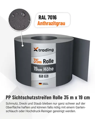 Produktbild von X-trading PP Sichtschutzstreifen 35 m x 19 cm Doppelstabmatten Anthrazit RAL 7016
