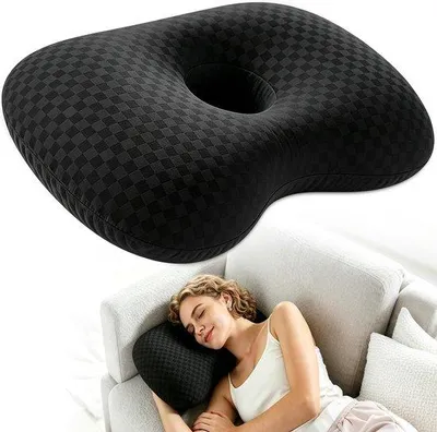 Productafbeelding van Oorpiercing Kussen - Zwart - 32 x 44 cm - Ergonomisch Kussen voor Zijslapers - Voor Mensen met Gevoelige Oren