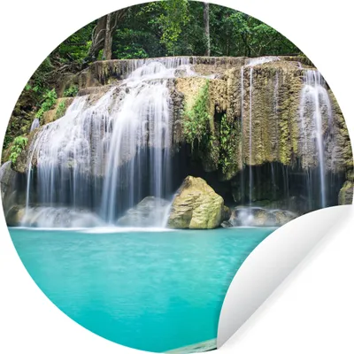 Produktbild von MuchoWow® Runde Wandtattoo - Wandsticker Tapete Aufkleber Wasser - Wasserfall - Bäume Ø 30 cm Selbstklebend und Repositionierbar - Wandaufkleber - Kreis - Wandbild - Fototapete - Selbstklebend - Dekoration - Wandschmuck - Schlafzimmer