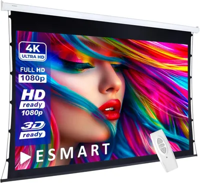 Productafbeelding van Elektrisch Projectiescherm - Gemotoriseerd Canvas - Thuisbioscoop Ervaring - 4K UHD Compatibel - 200 x 113 cm - Wit