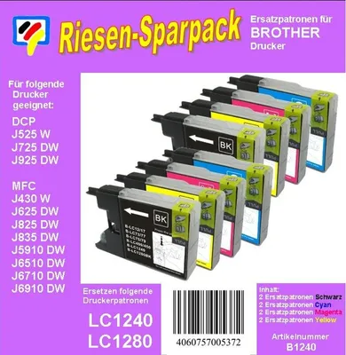 Produktbild von LC-1280, LC-1240, LC-1220 TiDis XL Riesensparpack je 2 Ersatzdruckerpatronen Black, Cyan, Magenta, Yellow