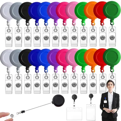 Produktbild von 24 einziehbare Ausweishalter, Karabinerhaken für Ausweise, Namensschilder, Schlüssel, Schulen, Besucher, Mitarbeiter usw.