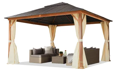 Produktbild von Gartenpavillon 4x4 m Holzoptik, Stahldach Hardtop 4 Seitenteile in champagnerGartenpavillon 3x4 m Holzoptik, Stahldach Hardtop 4 Seitenteile in grau