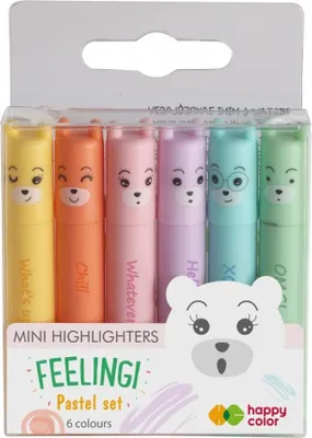 Obrázek produktu pro Mini 6ks zvýrazňovačů Feelings Anglický nápis Happy Color