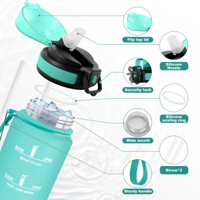Produktbild von JAPORIA 1L Sport Trinkflasche mit Strohhalm &