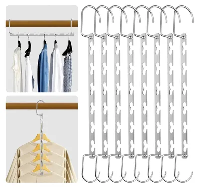 Produktbild von 8 Stück KleiderbüGel Platzsparend，Kleiderbügel Verbindungshaken，Tragbar，Magic Metall Garderobe rutschfeste， Kleiderbügel Verbindungshaken，Kleiderorganisation für Hosen, Jeans, Anzüge und Röcke