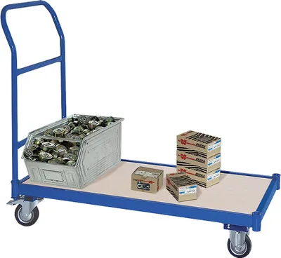 Produktbild von Schiebebügelwagen, LxBxH 1070 x 500 x 890 mm, 2 Bockrollen, 2 Lenkrollen mit Feststellbremse