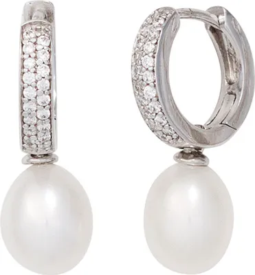 Produktbild von Creolen Ohrschmuck Ohrringe 925 Silber Süßwasser Perlen Zirkonia weiß Damen