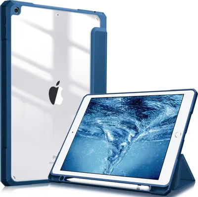 Produktbild von Fintie Hybrid Hülle für 10.2 Zoll iPad 9. Generation 2021/8. Gen 2020/7. Gen 2019 mit Stifthalter - Stoßfeste Schutzhülle mit transparenter Hartschale auf der Rückseite, Blau