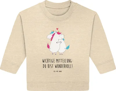 Produktbild von Mr. & Mrs. Panda Organic Baby Pullover Einhorn Mitteilung 12. - 18. Monat - Natural Raw - Geschenk, Bullover, Einhörner, Unicorn, Liebe, Partner, Valentinstag, Lustig