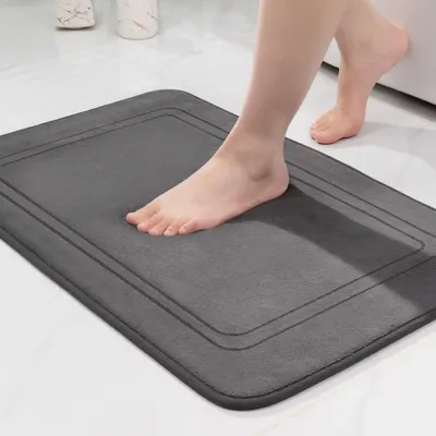 Image de Tapis de bain antidérapant, tapis de bain moelleux, tapis de bain absorbant, tapis de douche, tapis de sol pour salle de bain, gris foncé, 50 x 80 cm