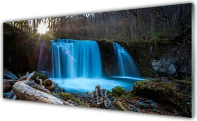 Produktbild von Acrylglasbilder 125x50 Wandbild Druck Sonne Wald Wasserfall Natur