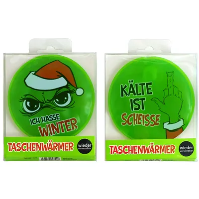 Produktbild von 12 x Freche Taschenwärmer "Festtags-Muffel" mit lustigem Anti-Weihnachts-Design - wiederverwendbar - Handwärmer Anti Weihnachten - Lustige Wärmekissen