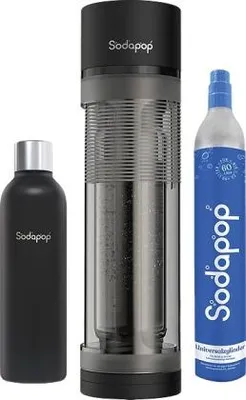 Produktbild von SODAPOP Wassersprudler Logan mit Edelstahlflasche + Wassersprudler Joy ECO matt schwarz, 1x 850ml PET Flasche + 1x CO²-Zylinder