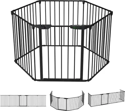 Image de VOUNOT® VOUNOT Barrière de cheminée Autonome avec porte, 375cm incl. 6 éléments, Noir