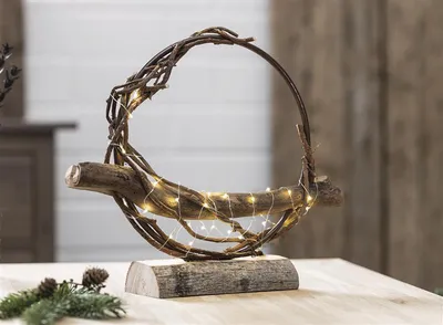 Produktbild von Dekoring "Natural" aus Holz & Metall, Ø 39 cm, auf Sockel, zum dekorieren
