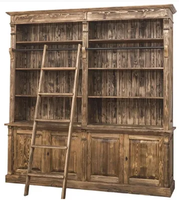 Produktbild von Casa Padrino Landhausstil Bücherschrank mit Leiter Braun 223 x 51 x H. 228 cm - Massivholz Schrank - Wohnzimmerschrank - Regalschrank - Büroschrank - Landhausstil Möbel