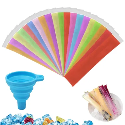 Produktbild von Eisformen für Wassereis - 200 Stück mit Trichter - DIY Eis am Stiel für Joghurt und Eiscreme - Transparent