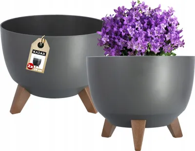 Produktbild von KADAX Kunststoff Blumentopf "Luri", Blumenkübel mit drei Einsteckstützen, Anthrazit, 29 cm, 2 Stück